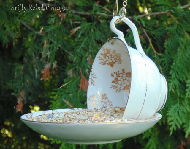 How to Make a Hanging Teacup Bird Feeder Thrifty Rebel Vintage