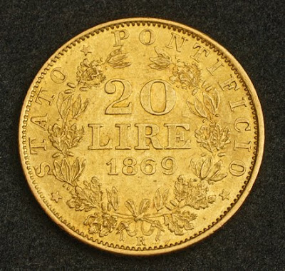 Gold Coins of Papal States 20 Lire