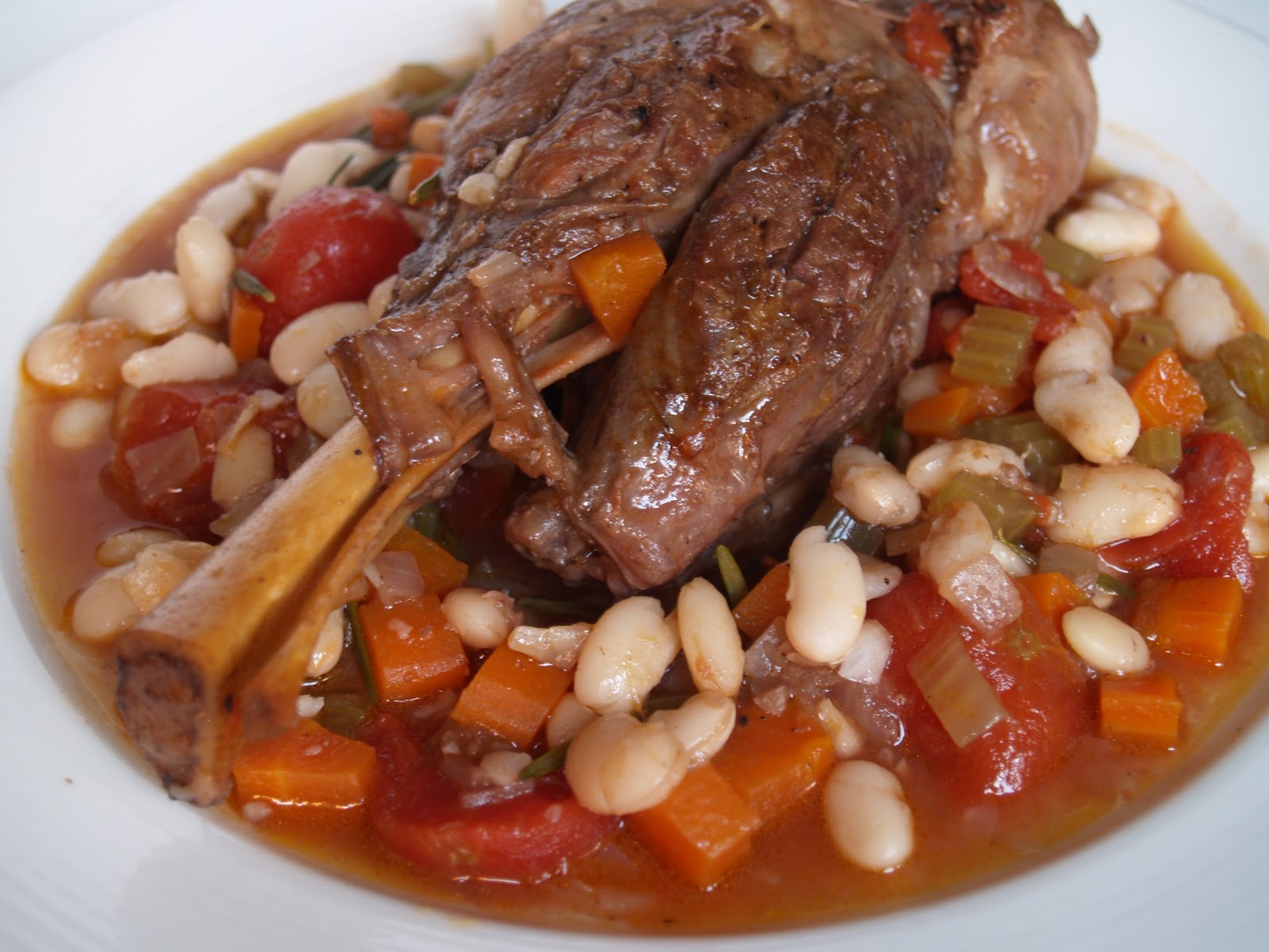 Persimmon and Peach Braised Lamb Shanks with White Beans & Rosemary