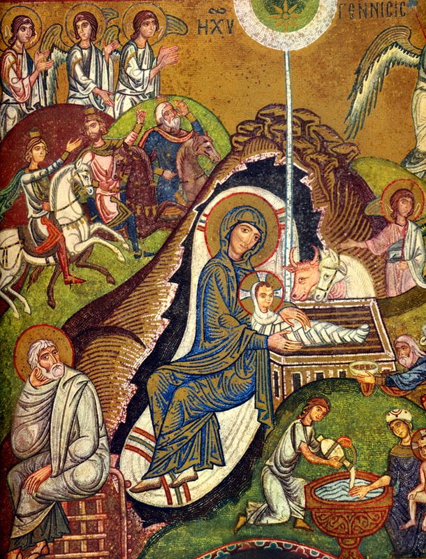 Nativity, Paletine Chapel, Palermo Italy painting of nativity scene