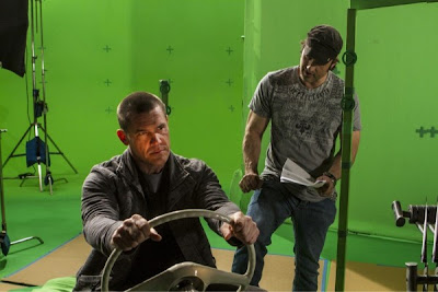Josh Brolin and Robert Rodriguez on the set of Sin City 2