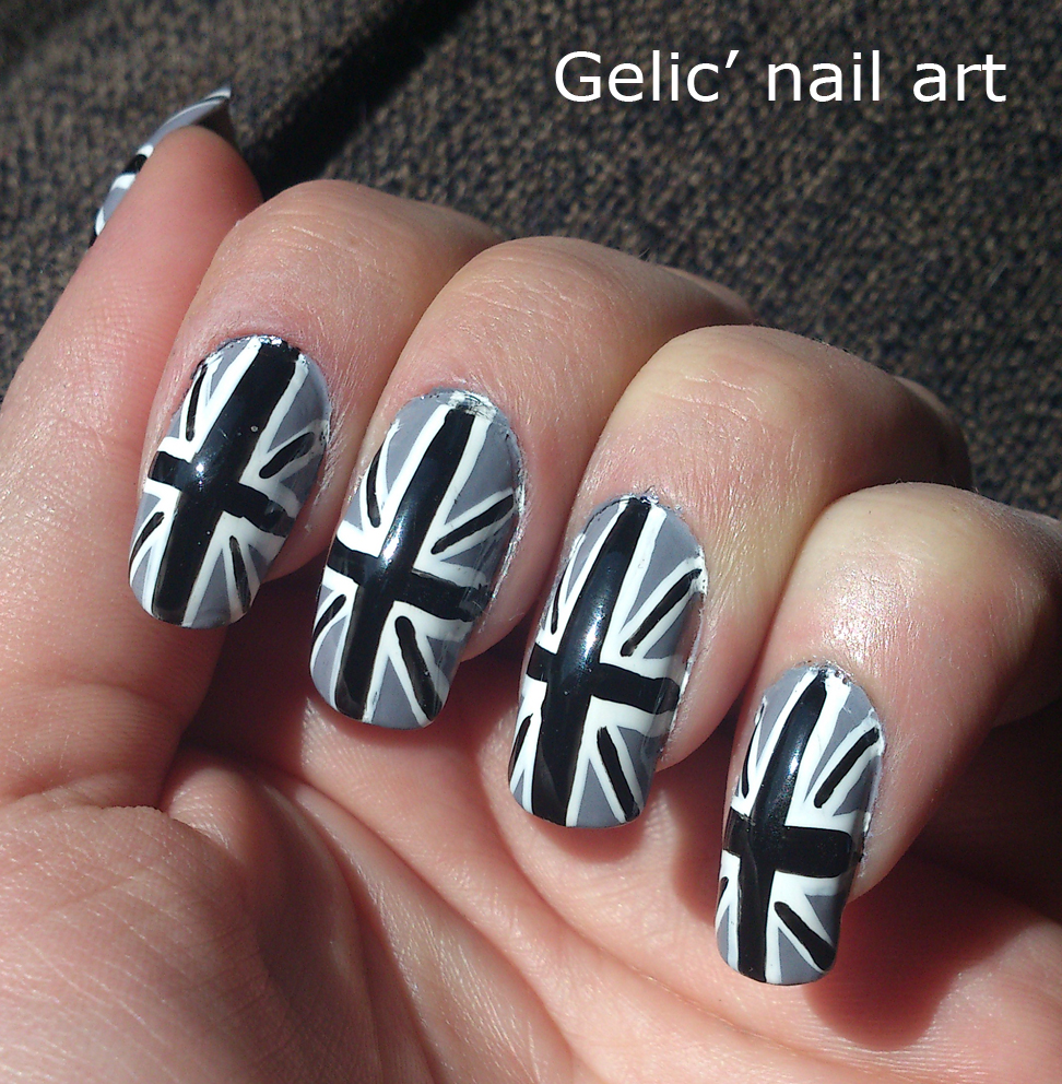 Gelic' Nail Art: Gray Union Jack Nail Art - Gelic' Nail Art: Gray Union Jack Nail Art