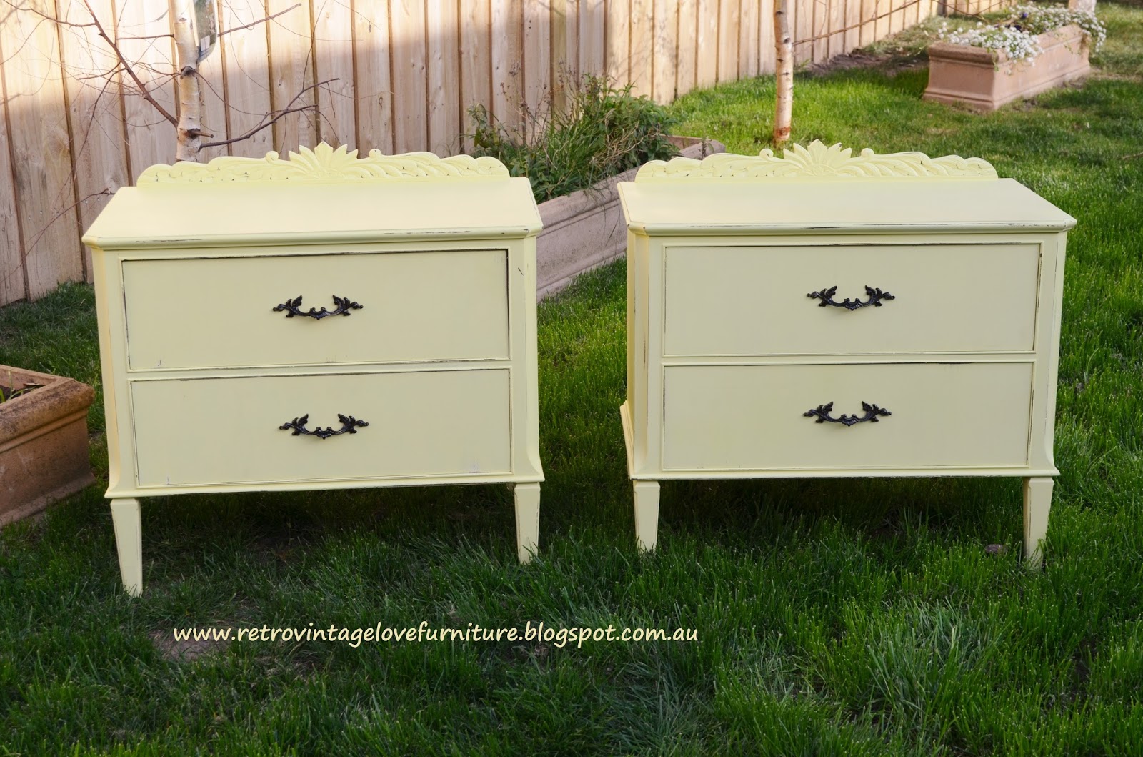 Retro Vintage Love Vintage Yellow Distressed Painted Bedside Tables