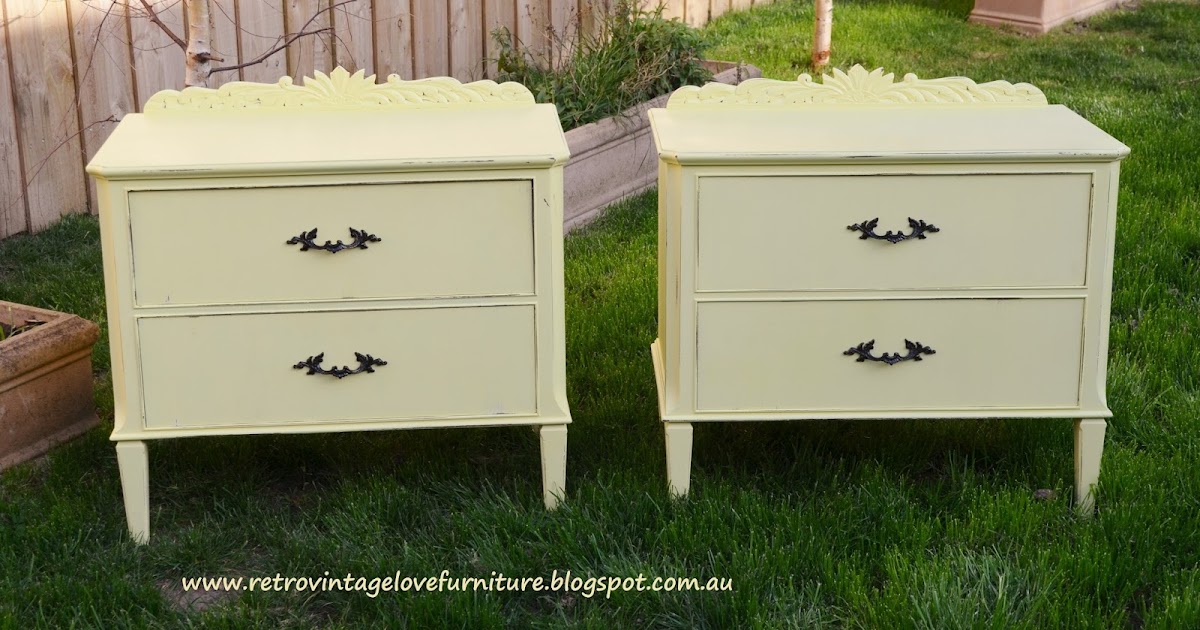 Retro Vintage Love Vintage Yellow Distressed Painted Bedside Tables