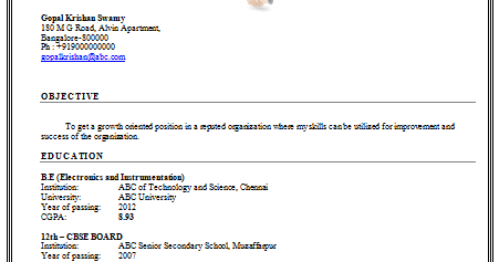 best resume for freshers engineers