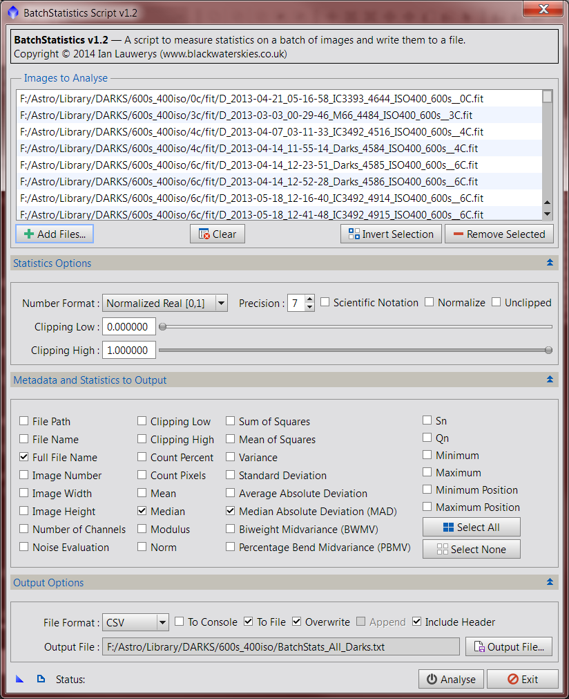 BatchStatistics Script Settings