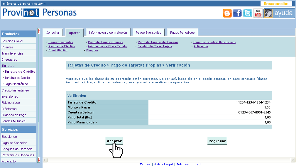 Pago de Tarjeta de Crédito Provinet Pago de Tarjeta de Crédito Provinet