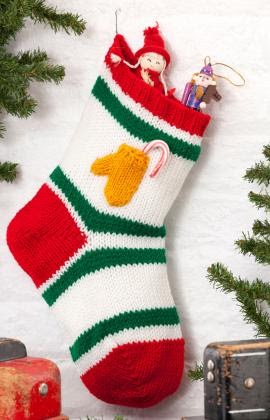 Free Christmas Knitting Patterns CHRISTMAS STOCKING WITH MITTEN POCKET