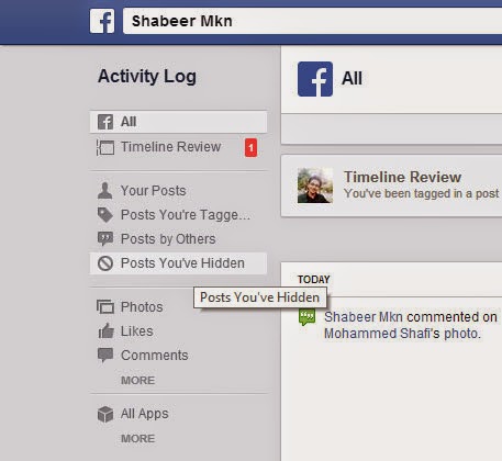 facebook activity log