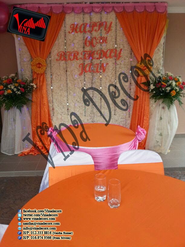 Happy 60th Birthday Decoration with paper lantern (Orange and Pink) simple backdrop by Vina Canopy & Decor Happy 60th Birthday Decoration with paper lantern (Orange and Pink) simple backdrop by Vina Canopy & Decor
