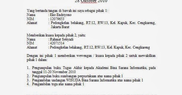 Contoh Surat Kuasa Khusus yang Benar, Baik dan Sah  Untuk Sahabat