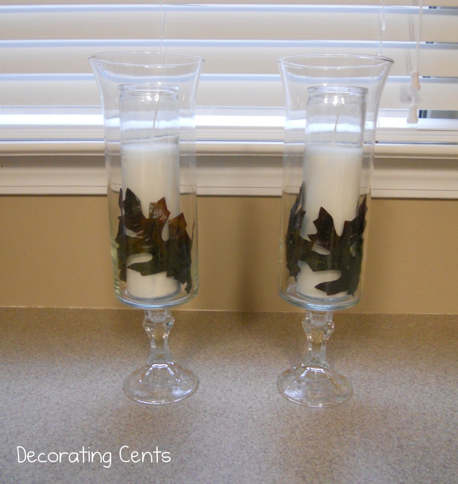 Williams Sonoma Inspired Fall Glass Hurricanes