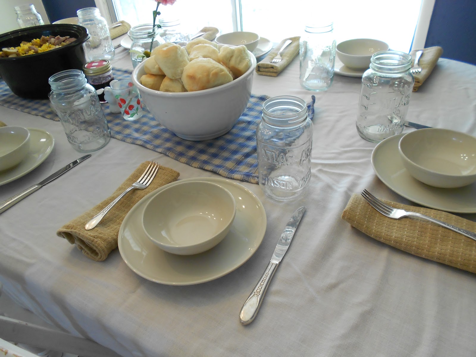 The American Homemaker Old Fashioned Family Dinner Tablescape w/Roll