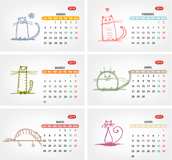 2014 Calendario mininos en español - vector
