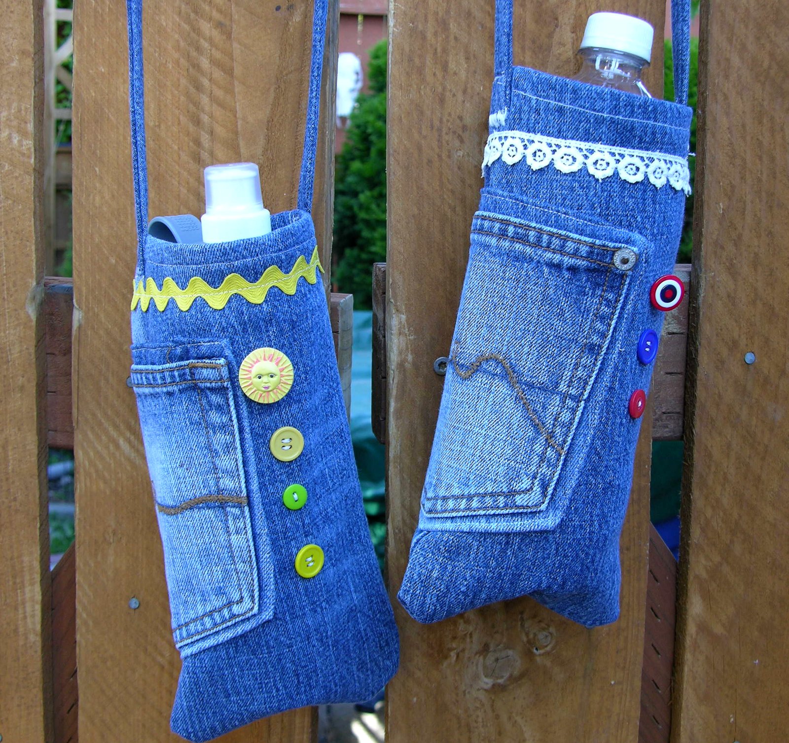 Crafty Home Cottage RePurposed Denim Water Bottle Bags