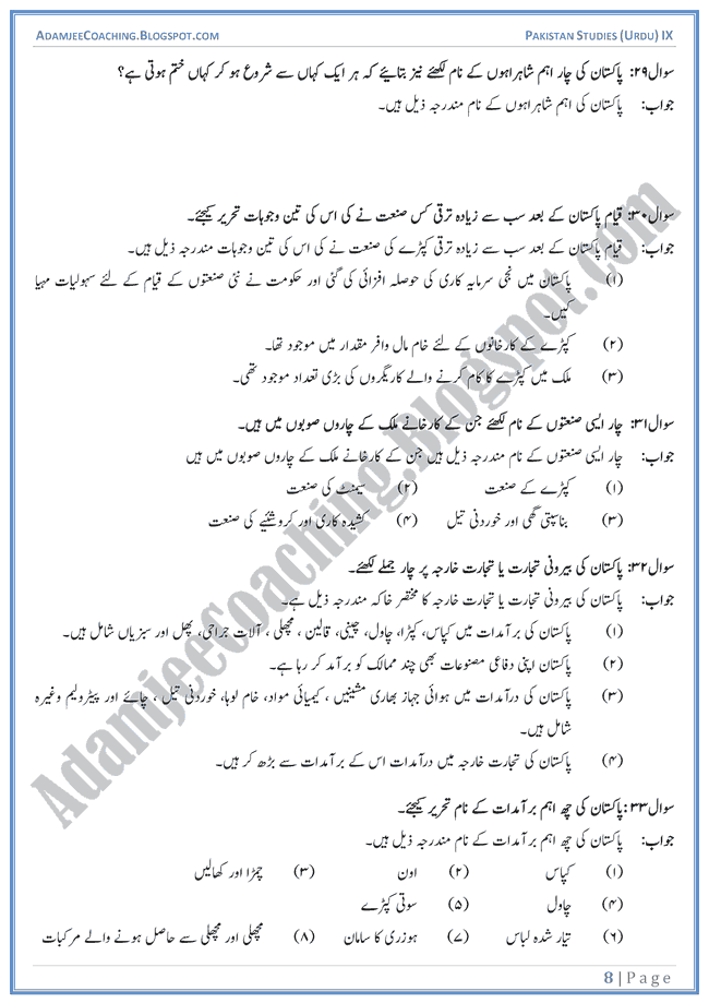 Industrial-Development-in-Pakistan-Short-Question-Answers-Pakistan-Studies-Urdu-IX