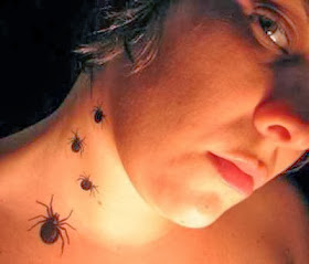 Tatuagens de aranha delicadas no pescoço