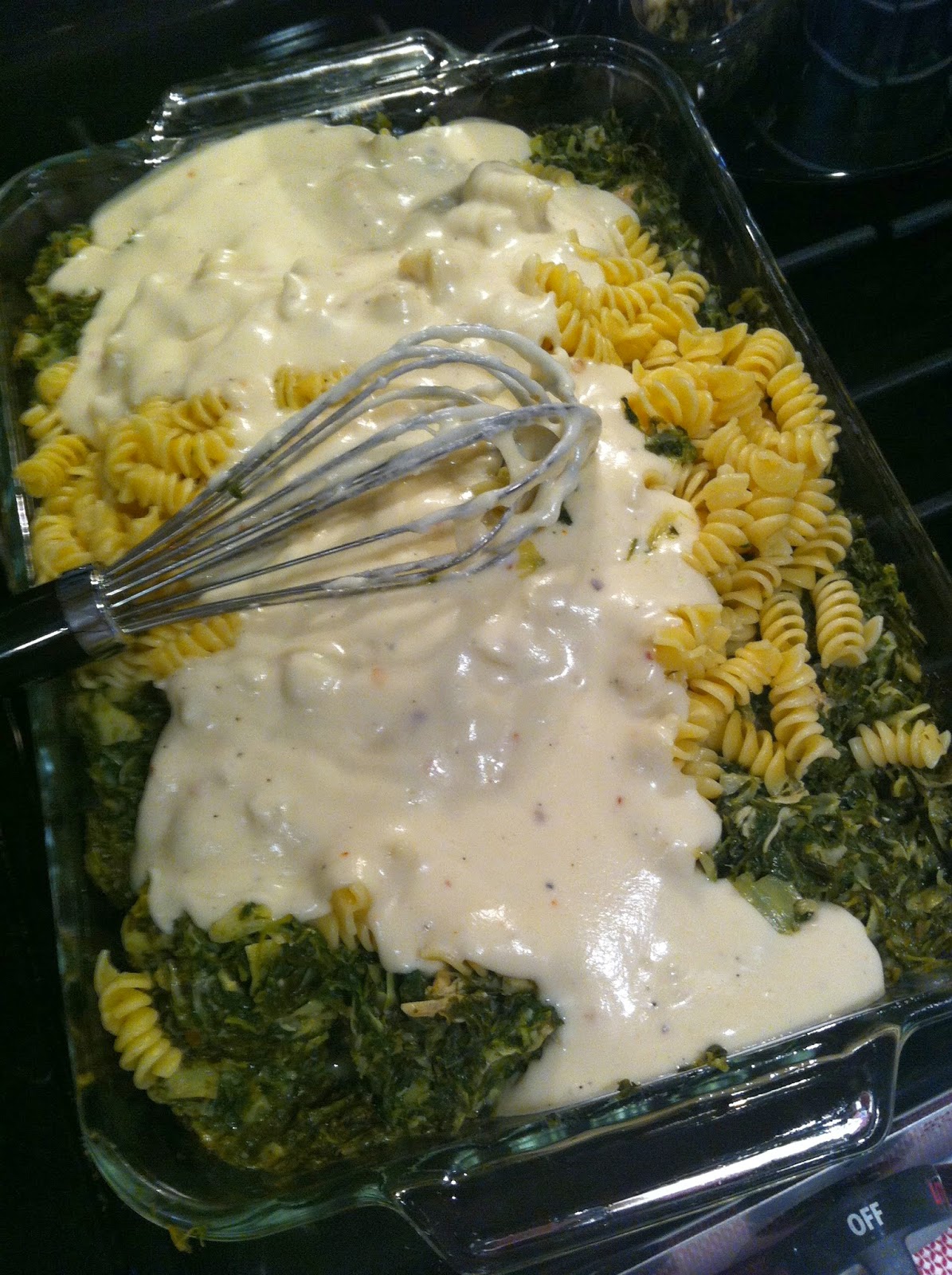 Katie Cooks Dinner SPINACH ARTICHOKE CHICKEN PASTA BAKE