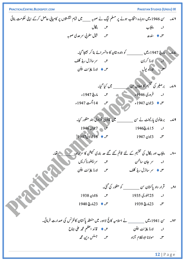 making-of-pakistan-mcqs-pakistan-studies-urdu-9th