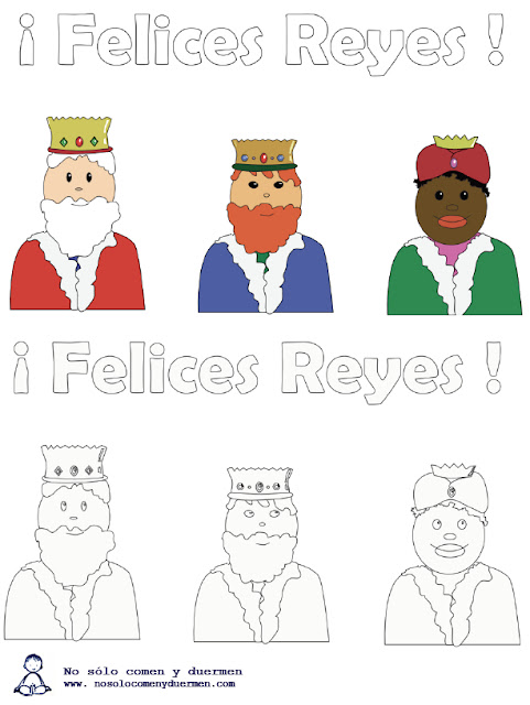   Colorea los dibujos de los reyes Magos. Melchor, Gaspar y Baltasar