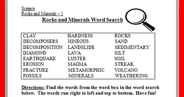 Classroom Freebies: Rocks and Minerals Word Search Freebie