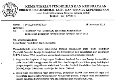 surat dirjen gtk perihal penerbitan teknis pembuatan penerbitan nuptk 2016