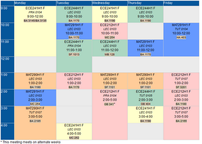 university schedule timetable semester fall metal side courses