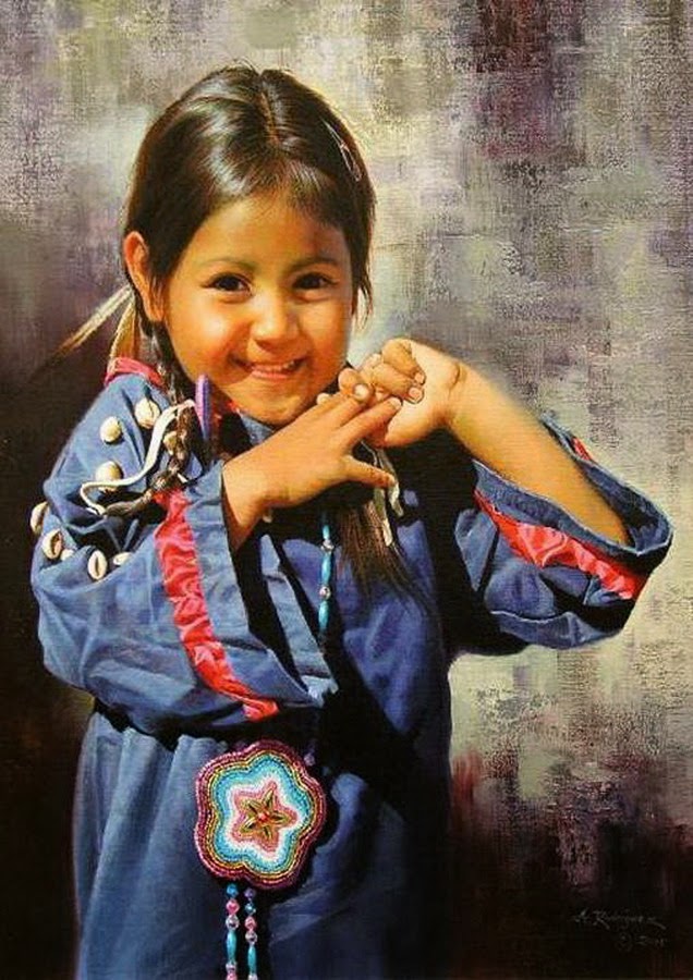cuadros-de-ninos-indigenas retratos-realistas-de-ninos-en-acuarelas