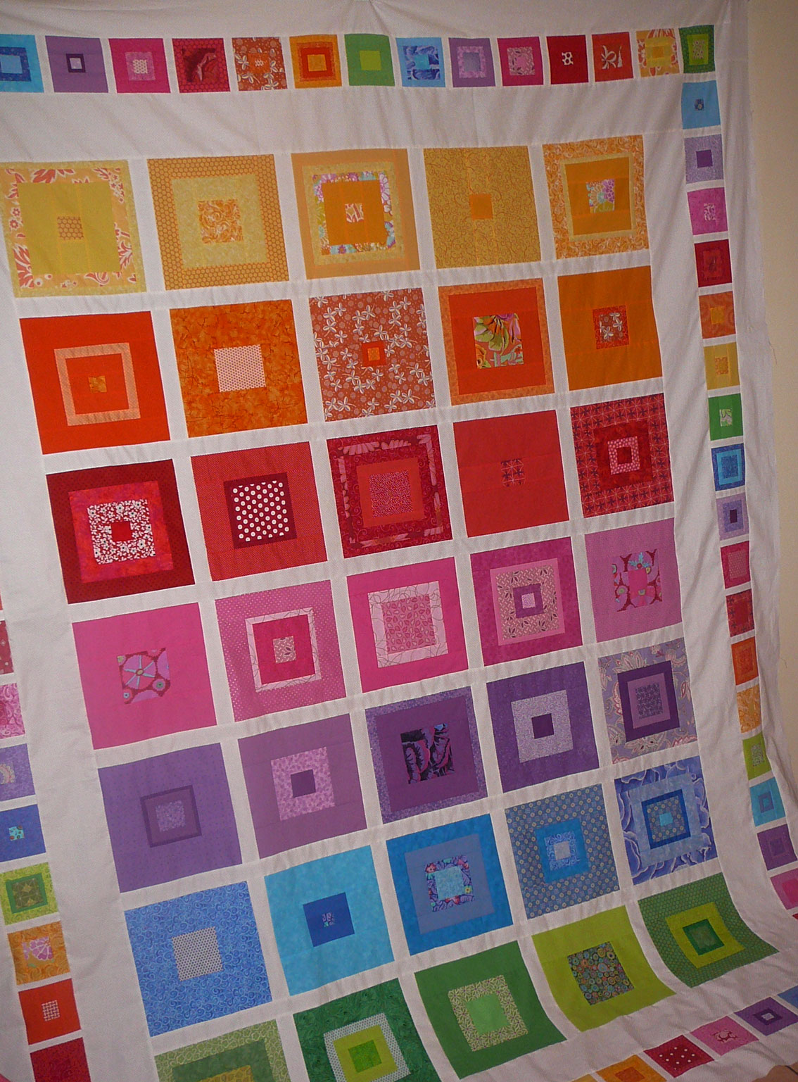 Patchy Work of Mini Grey Rainbow Squares Quilt Top Finished!