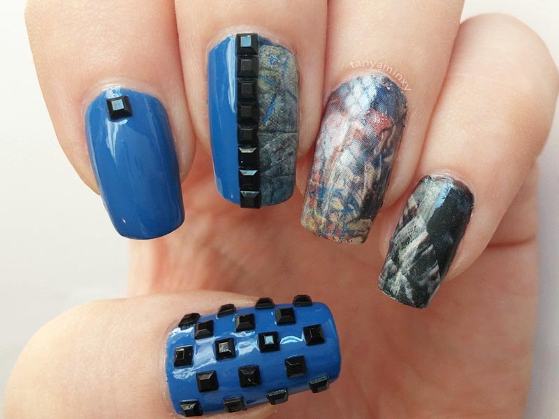 Blue Blacks Studs BPS Water Decals Nails Nail Art Design Manicure NOTD