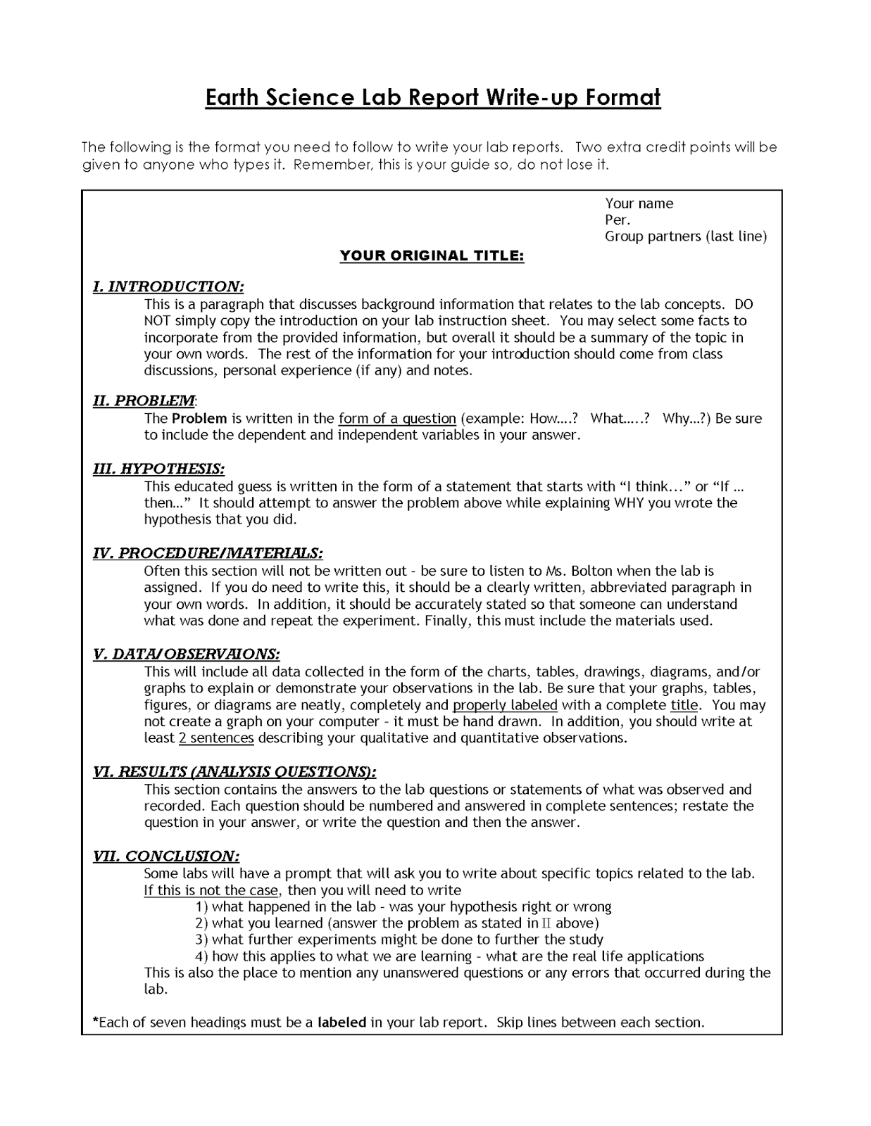 Chemistry lab write up