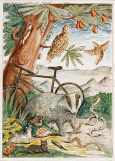 Intergalactic wastes of heaven Egg tempera, heaven, badger, snake, bycicle, cat, turtle