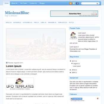 MinimaBlue blogger template. template blogspot magazine style. white color background blogger template
