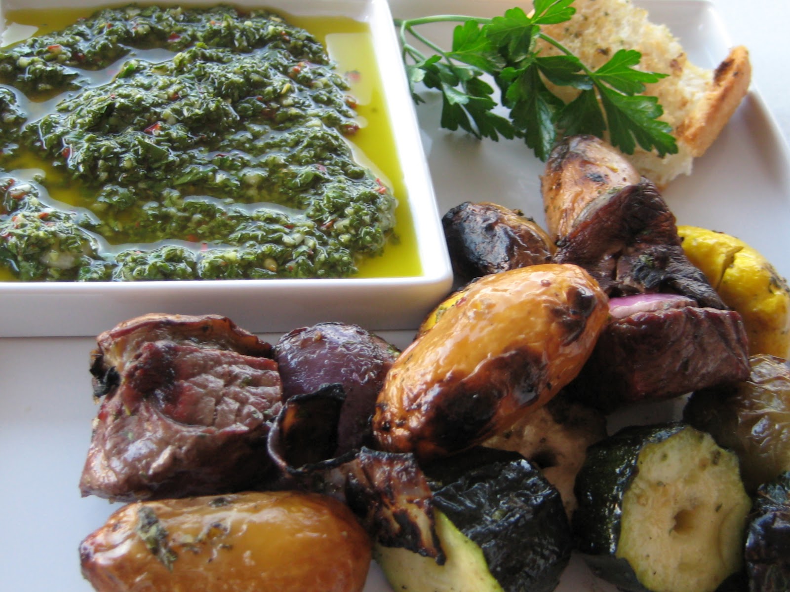 Lexi's Kitchen VEGETABLE AND BEEF KABOBS WITH CHIMICHURRI
