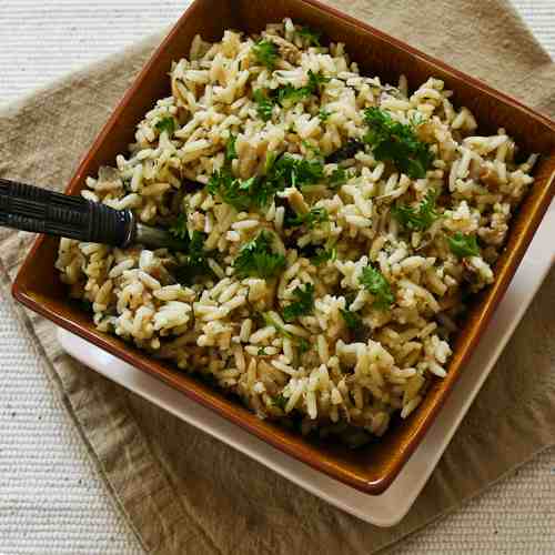 Slow Cooker Rice with Dried Mushrooms, Herbs, and Parmesan from Kalyn's