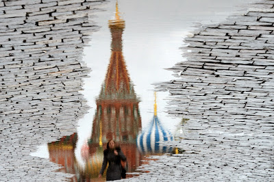 Women, Reflection, Puddle, Landmark, St.Basil, Cathedral, Red Square, Moscow, Offbeat, Water, 