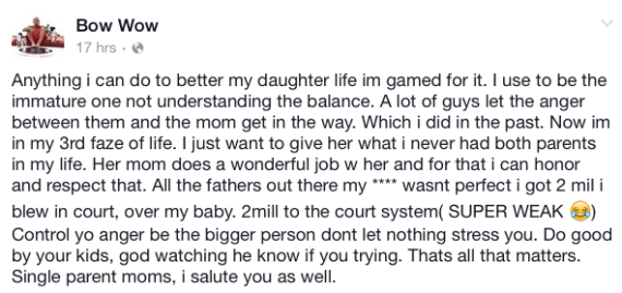 Bow Wow wants to get back with his baby mama?