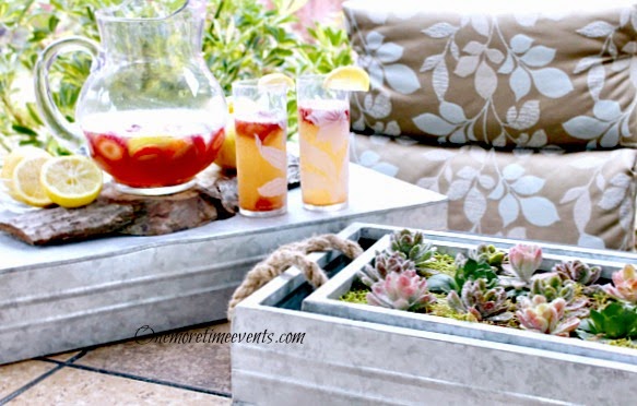 Getting the most from your clearance purchases: Succulent Garden Centerpiece at One More Time Events.com Lemon and Strawberry detox drink at One More Time Events.com