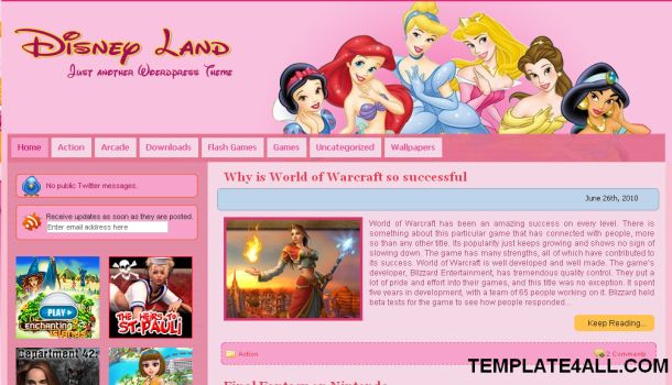 Disney Land Pink Games Wordpress Theme