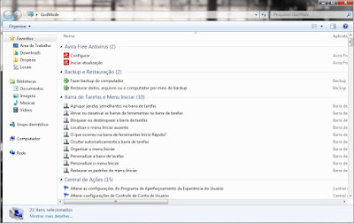 Preview - God Mode no Windows 7 Preview - God Mode no Windows 7