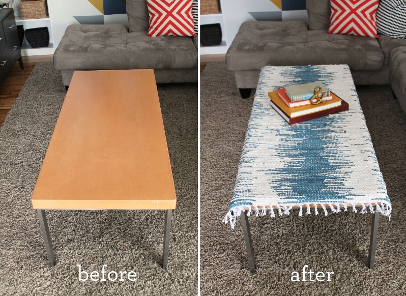 How To Slip Cover Your Table With A Rug My Sister S Suitcase But After A Few Weeks Of My Kids Climbing On It And Racing Their Hot Wheels All Over There Were Already Scratches Dings In The Wood
