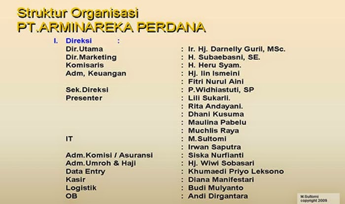 Struktur Organisasi Arminareka Perdana