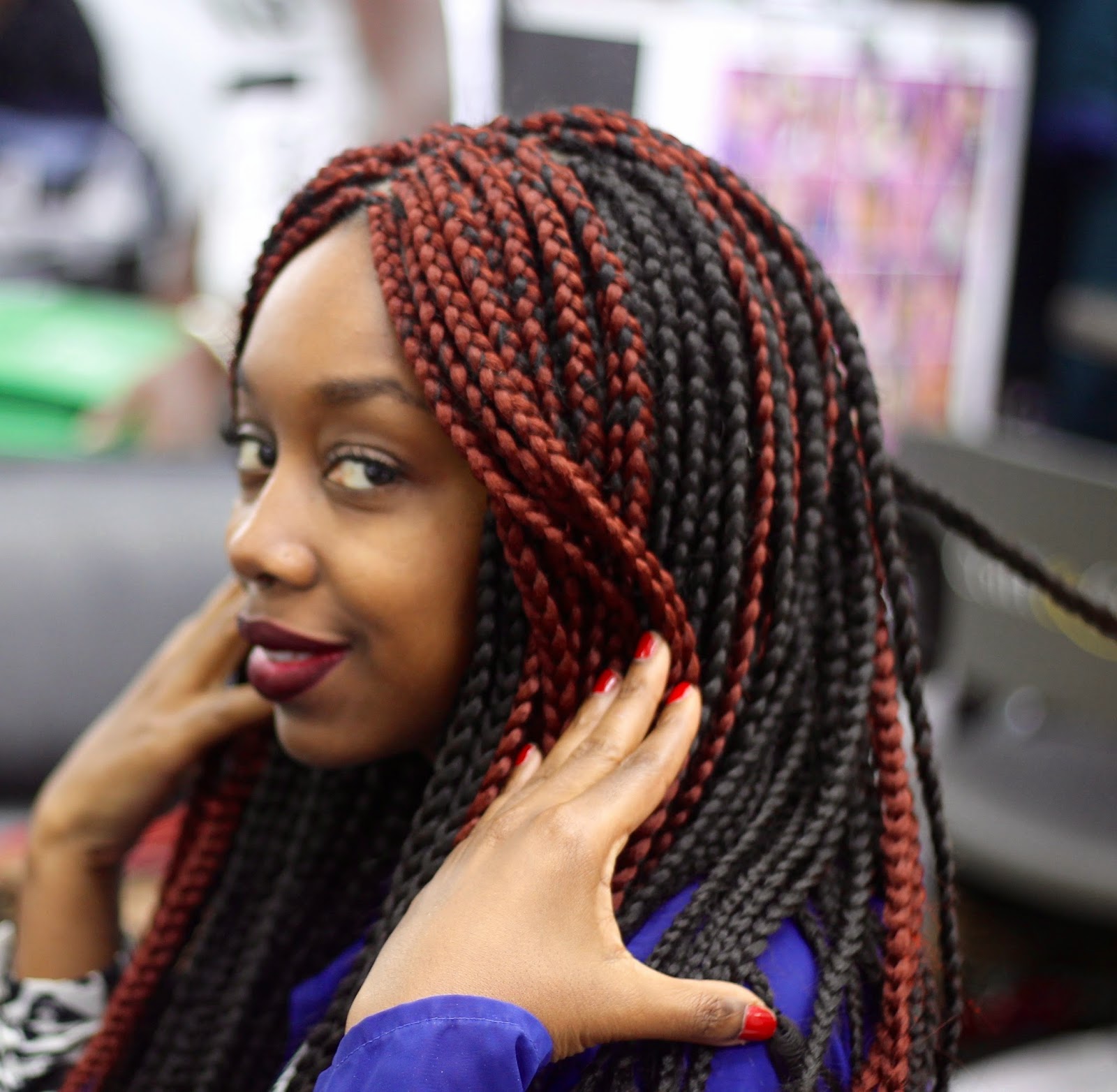 BLACKBEAUTYBAG blog beauté, blog beauté noire RED & BLACK BOX BRAIDS