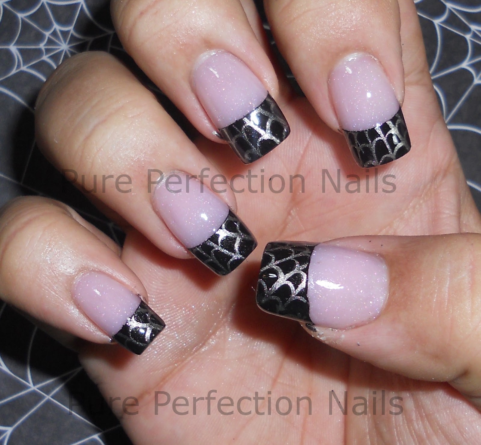 Pure Perfection Nails: Spider Web French Stamping Nail Art
