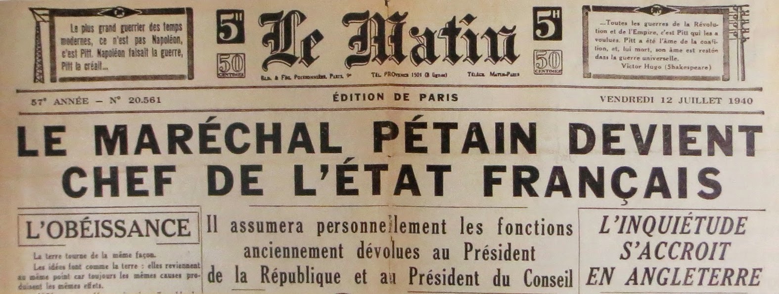 Image result for le Maréchal Pétain, décide de cesser la guerre avec l'Allemagne - journaux