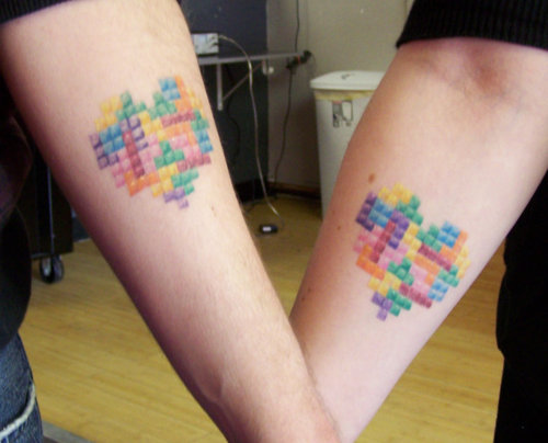 couples tetris heart tattoo LOVE