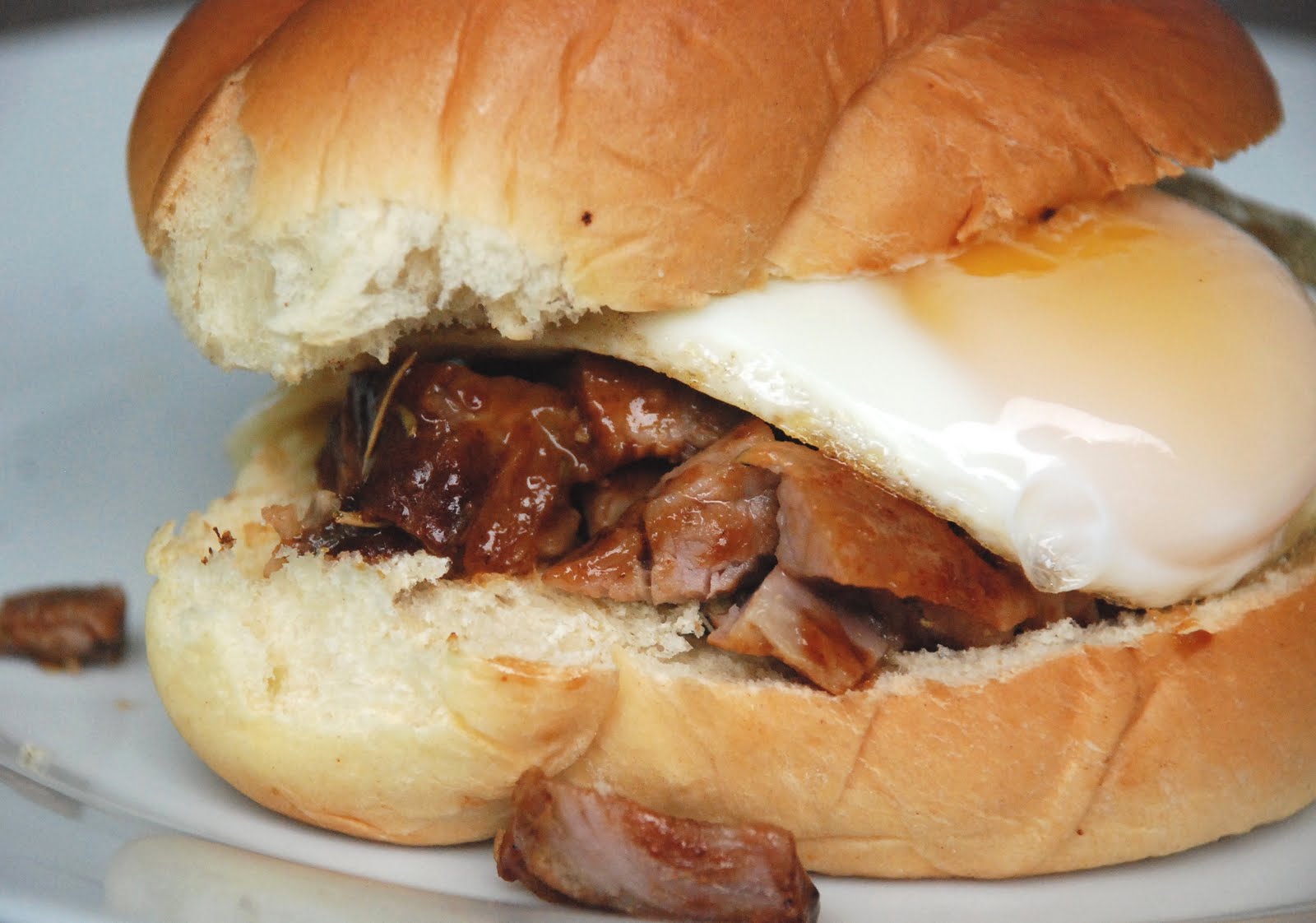 CupCakes and CrabLegs Openfaced BBQ Pork Sandwich with Fried Egg