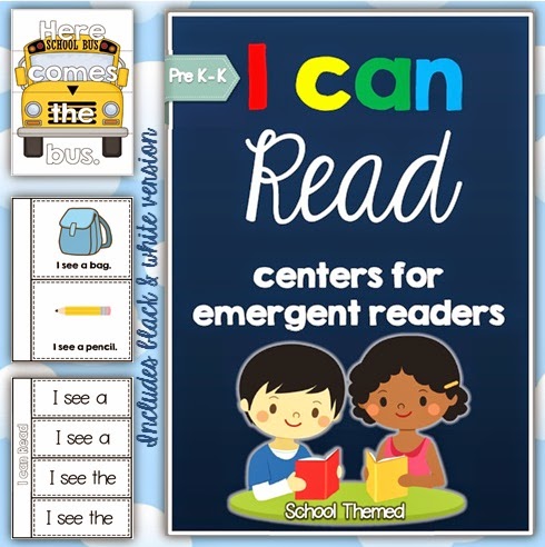 I can Read Emergent Center Activities, Readers, Mini Books, Strategy Posters, Cards and Printables - School Themed BUNDLE for Pre-K and Kindergarten students  This pack is full of school themed activities for children who are using basic sentence structures when learning to read.  I can Read Emergent Center Activities, Readers, Mini Books, Strategy Posters, Cards and Printables - School Themed BUNDLE for Pre-K and Kindergarten students  This pack is full of school themed activities for children who are using basic sentence structures when learning to read.