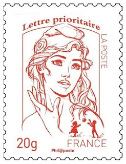 La nouvelle "Marianne de la jeunesse" (France). Timbre dévoilé par François Hollande le 14 juillet 2013.