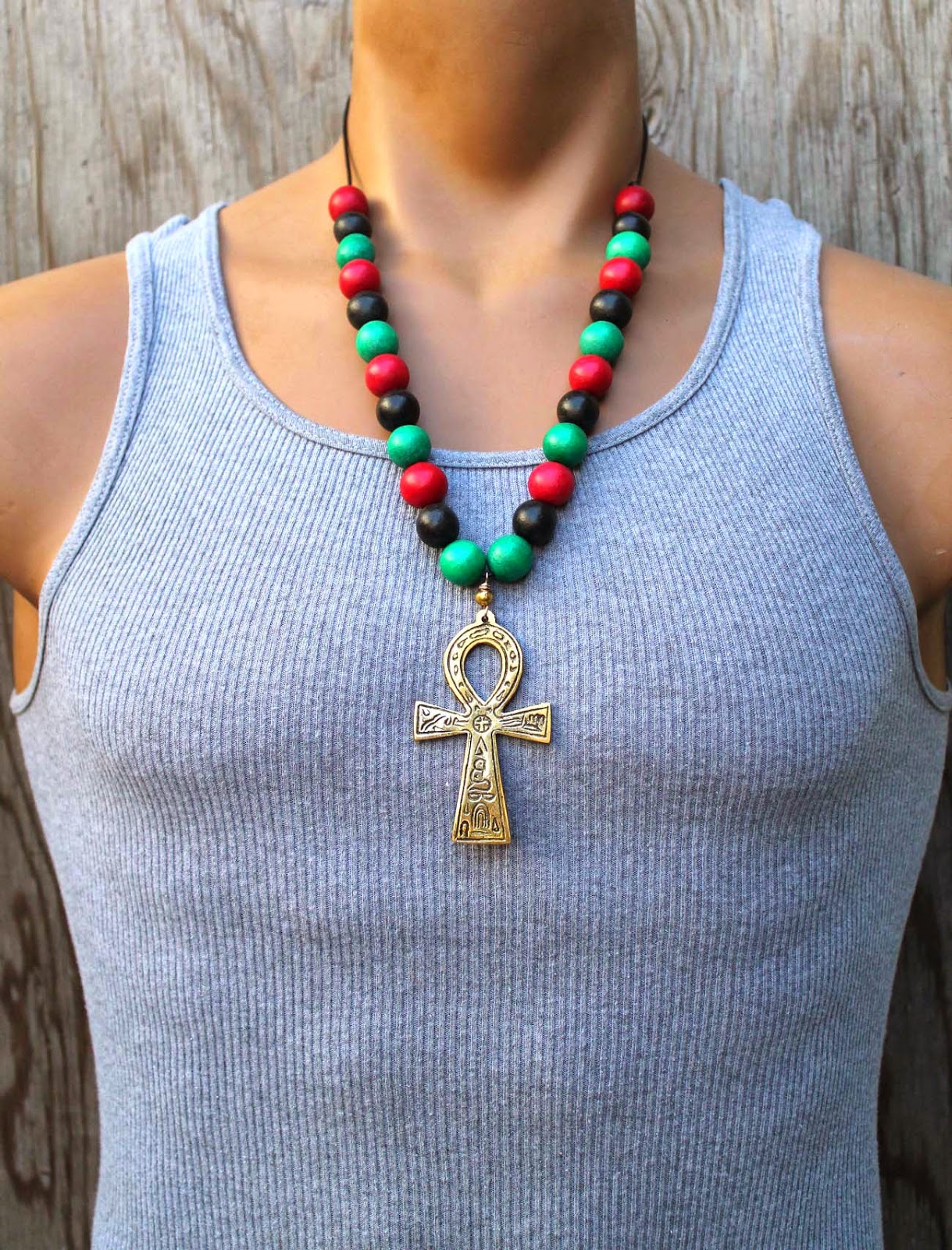 Mens Ankh Necklaces Tribal African Jewelry for Men